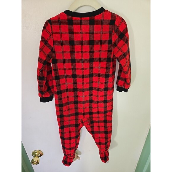 Carter's Bear Fleece PJ Footie Sleeper Toddler Buffalo Plaid Red 2T Christmas - Picture 10 of 11